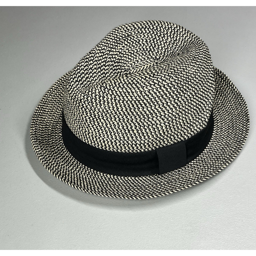 Toucan Collection Woven Fedora Paper Straw Trilby Hat Black White